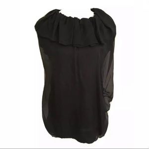 Lanvin Black Silk Sleeveless Blouse Ruffle Top XL